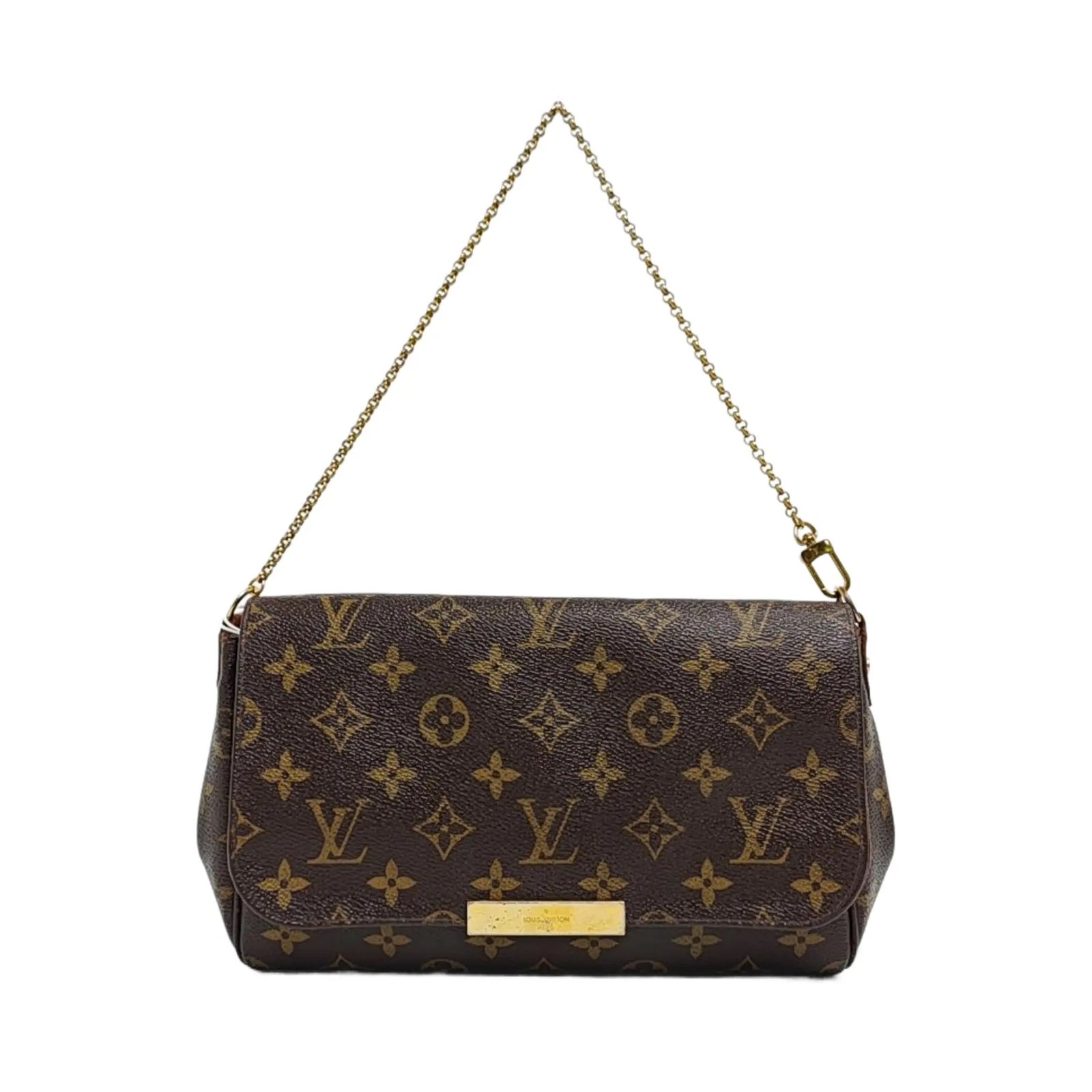 LOUIS VUITTON FAVORITE medium-sized brown coated canvas vintage handbag with gold hardware (90% New)