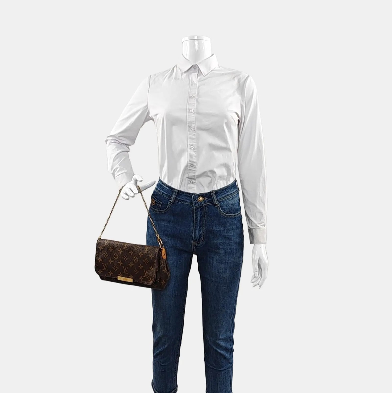 LOUIS VUITTON FAVORITE medium-sized brown coated canvas vintage handbag with gold hardware (90% New)