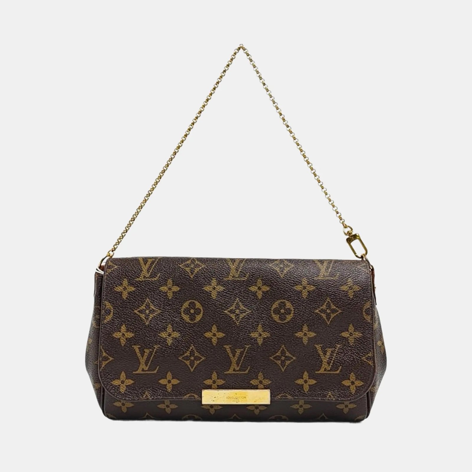 LOUIS VUITTON FAVORITE medium-sized brown coated canvas vintage handbag with gold hardware (90% New)