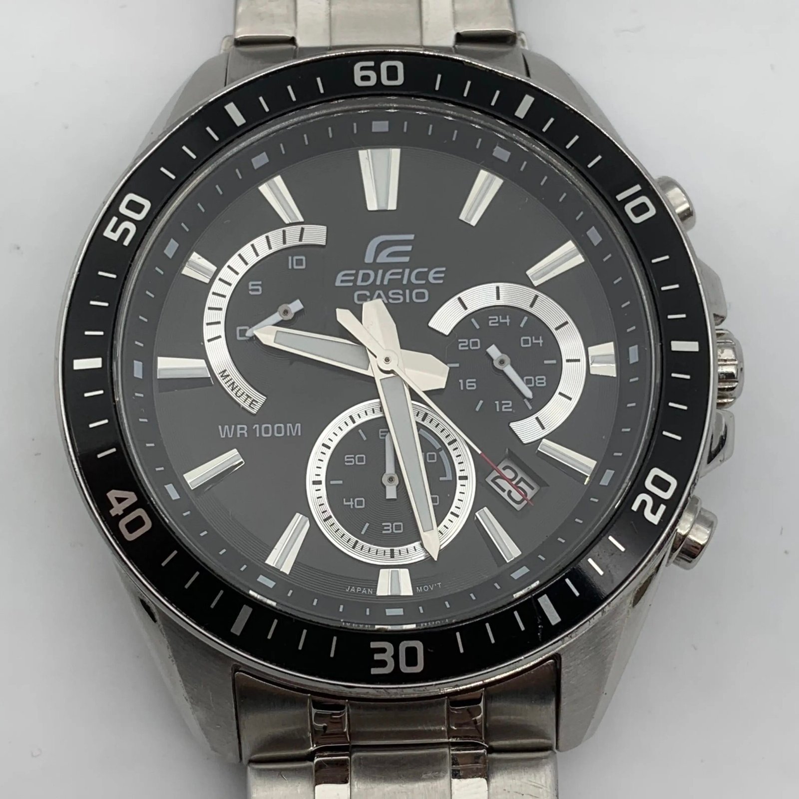 CASIO 48mm stainless steel strap black men's quartz watch with additional functions EFR-552D-1A2VU (95% New)