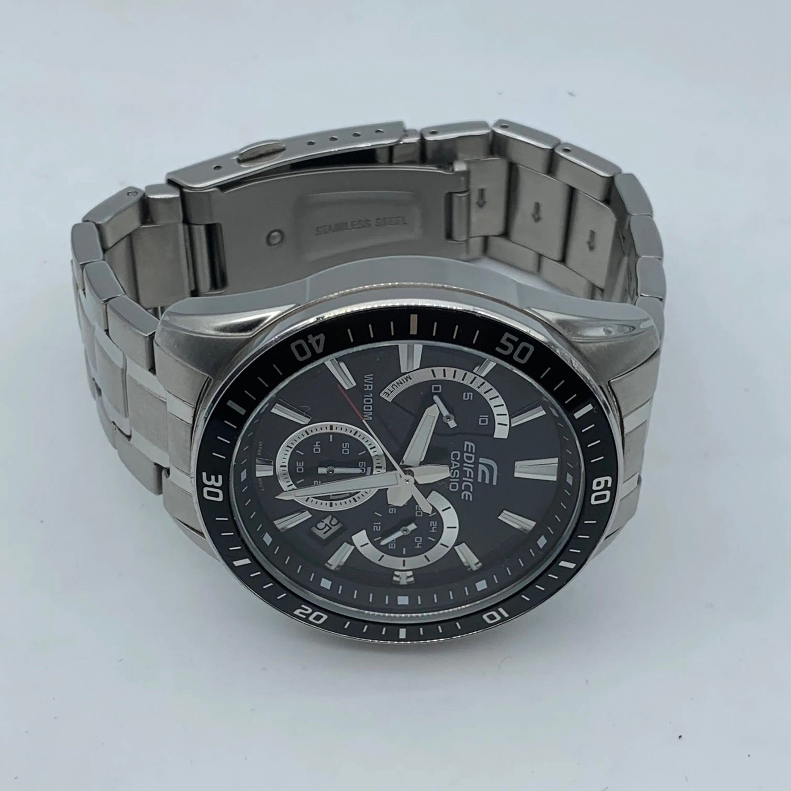 CASIO 48mm stainless steel strap black men's quartz watch with additional functions EFR-552D-1A2VU (95% New)