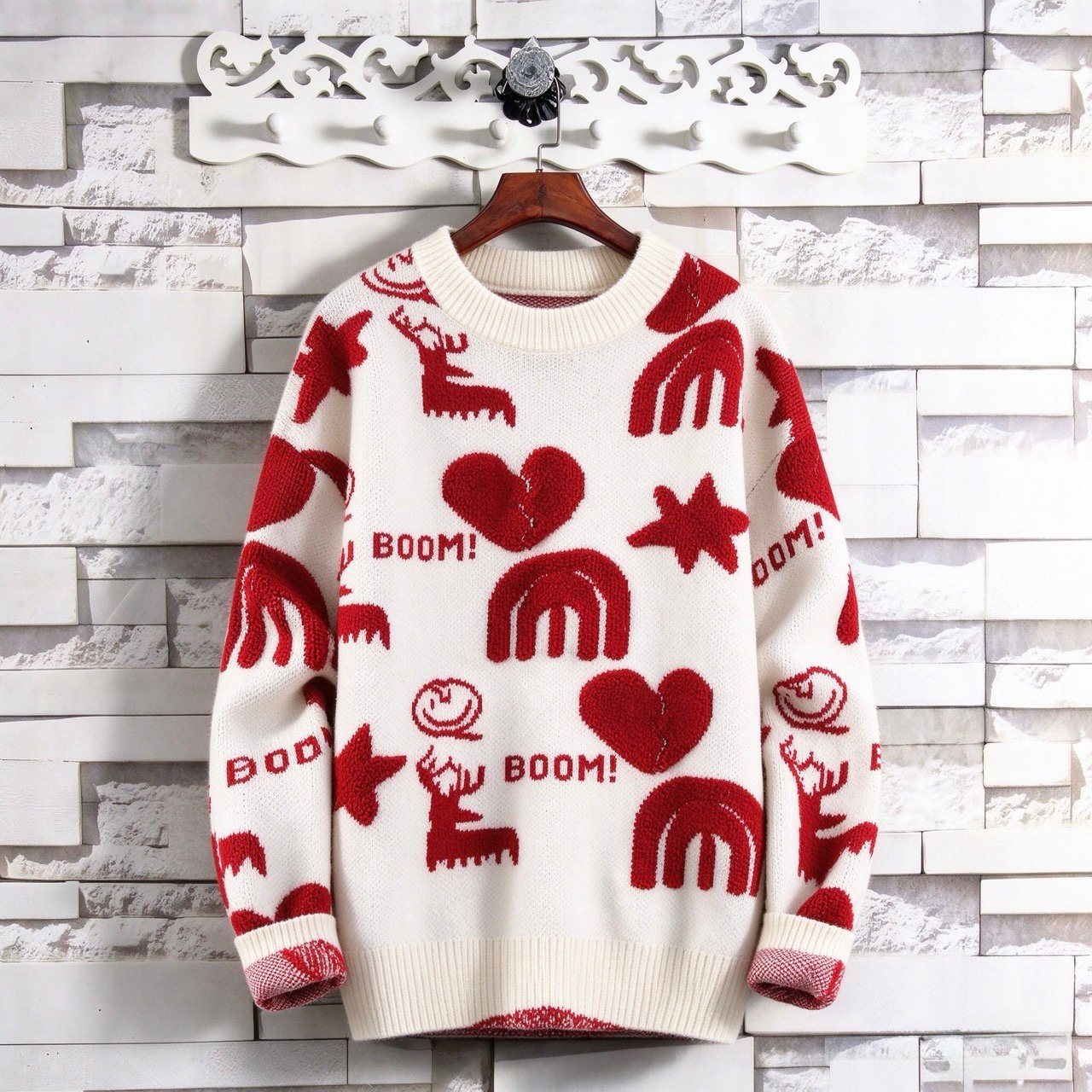 Cute Reindeer Doodle Knit Sweater
