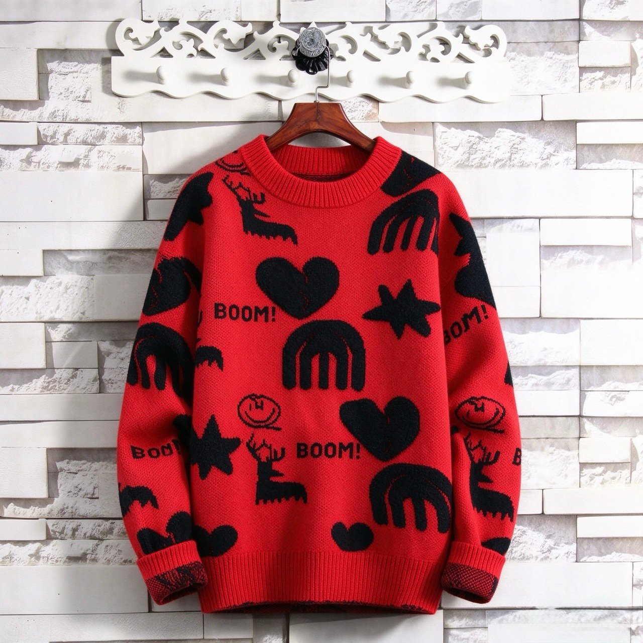 Cute Reindeer Doodle Knit Sweater