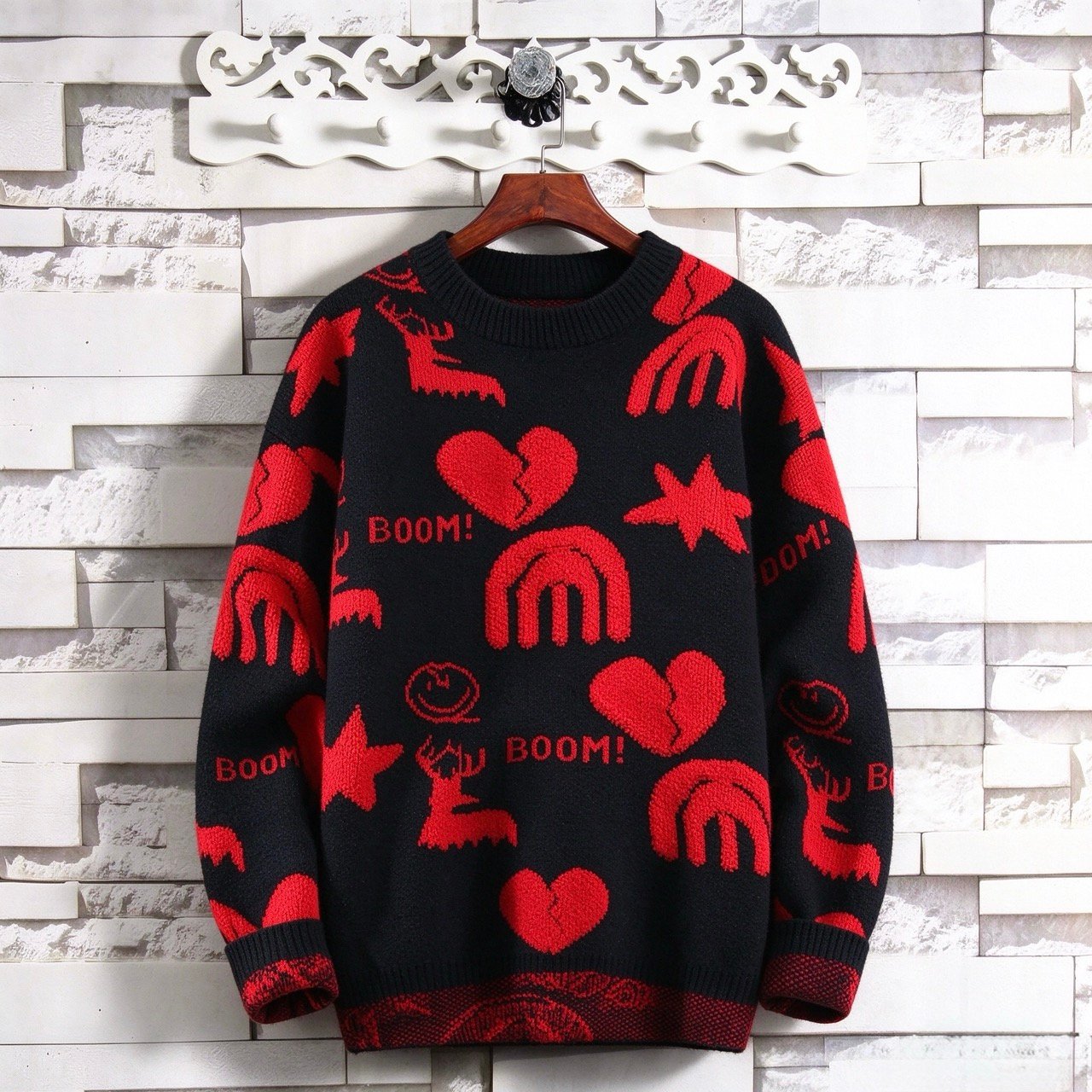 Cute Reindeer Doodle Knit Sweater