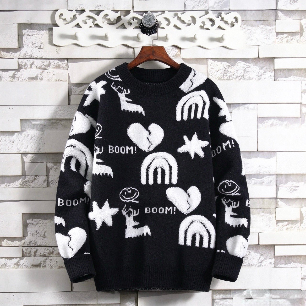 Cute Reindeer Doodle Knit Sweater