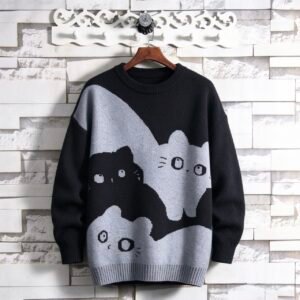 Cute Three-Cat Knit Sweater