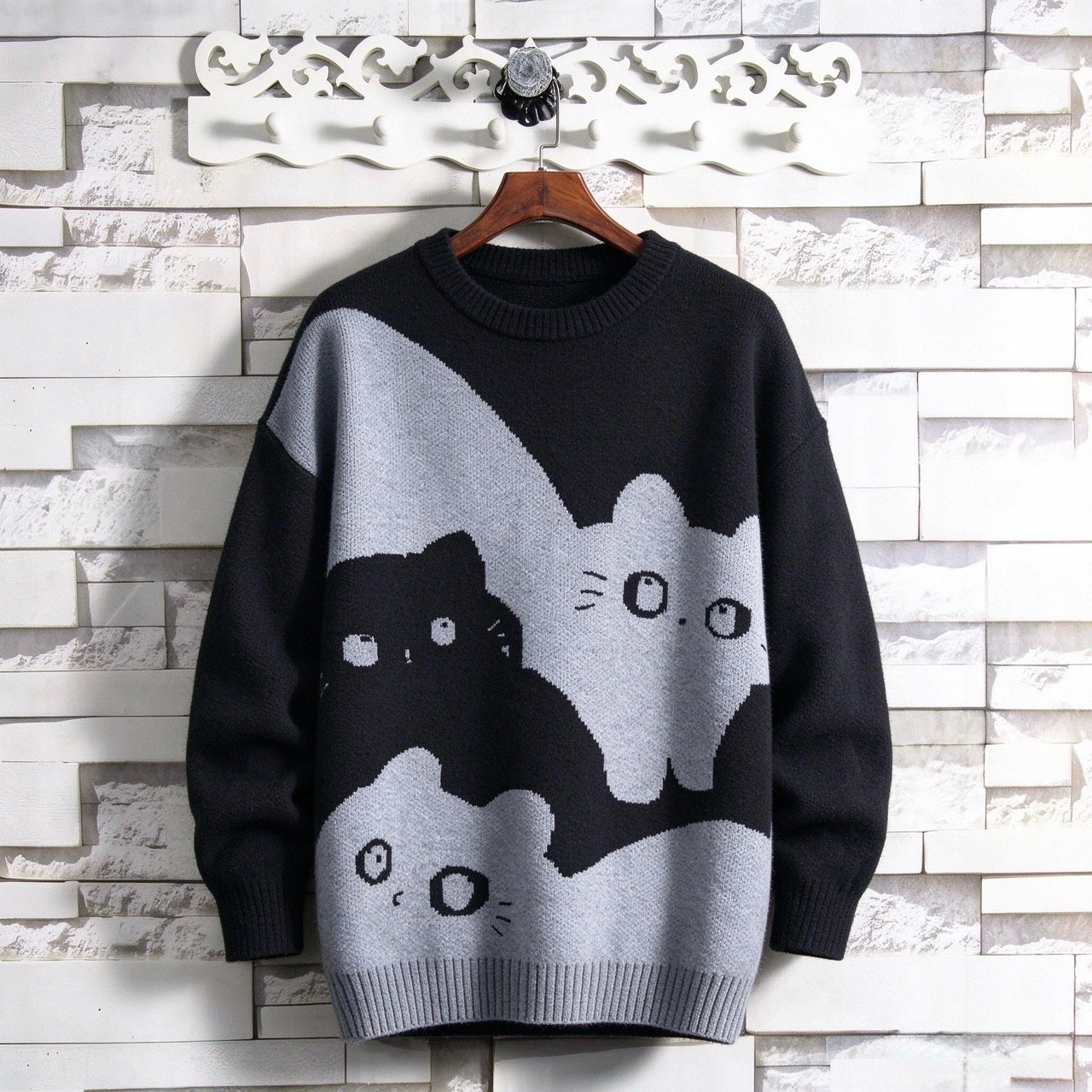Cute Three-Cat Knit Sweater