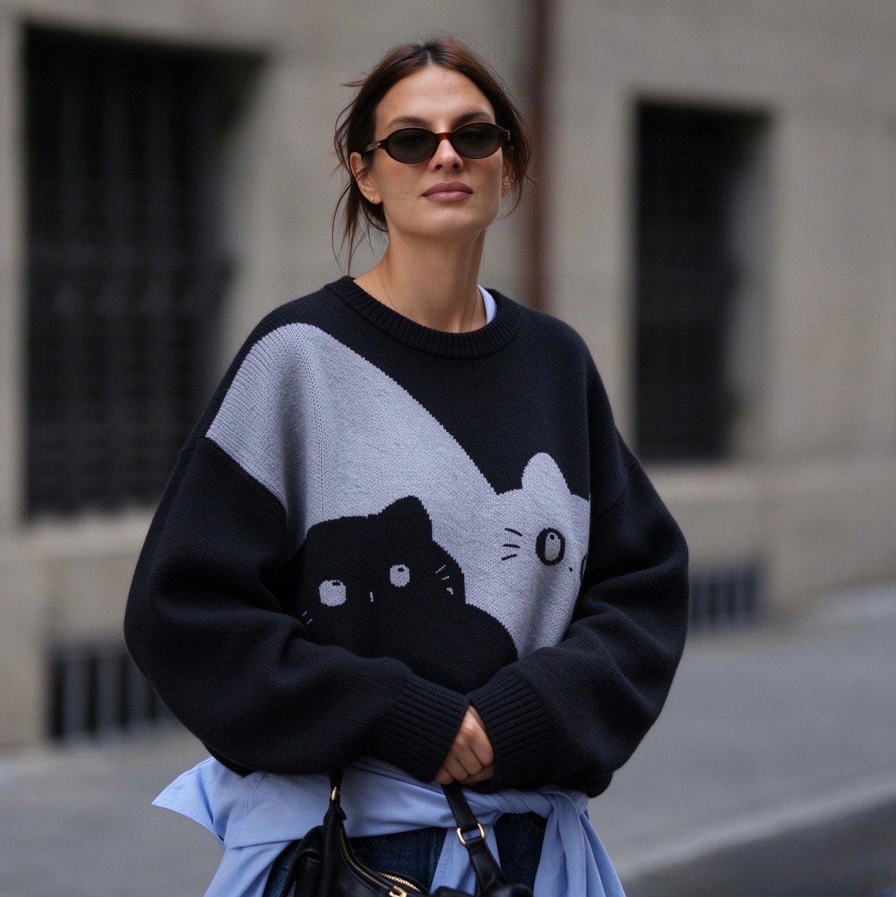 Cute Three-Cat Knit Sweater