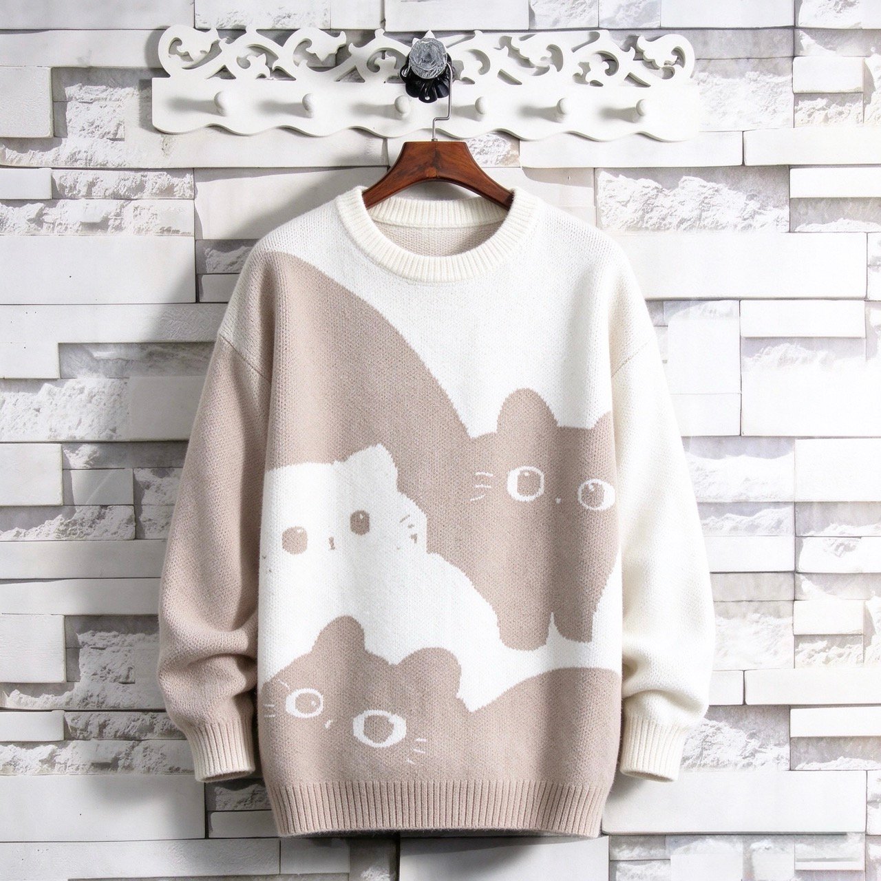Cute Three-Cat Knit Sweater