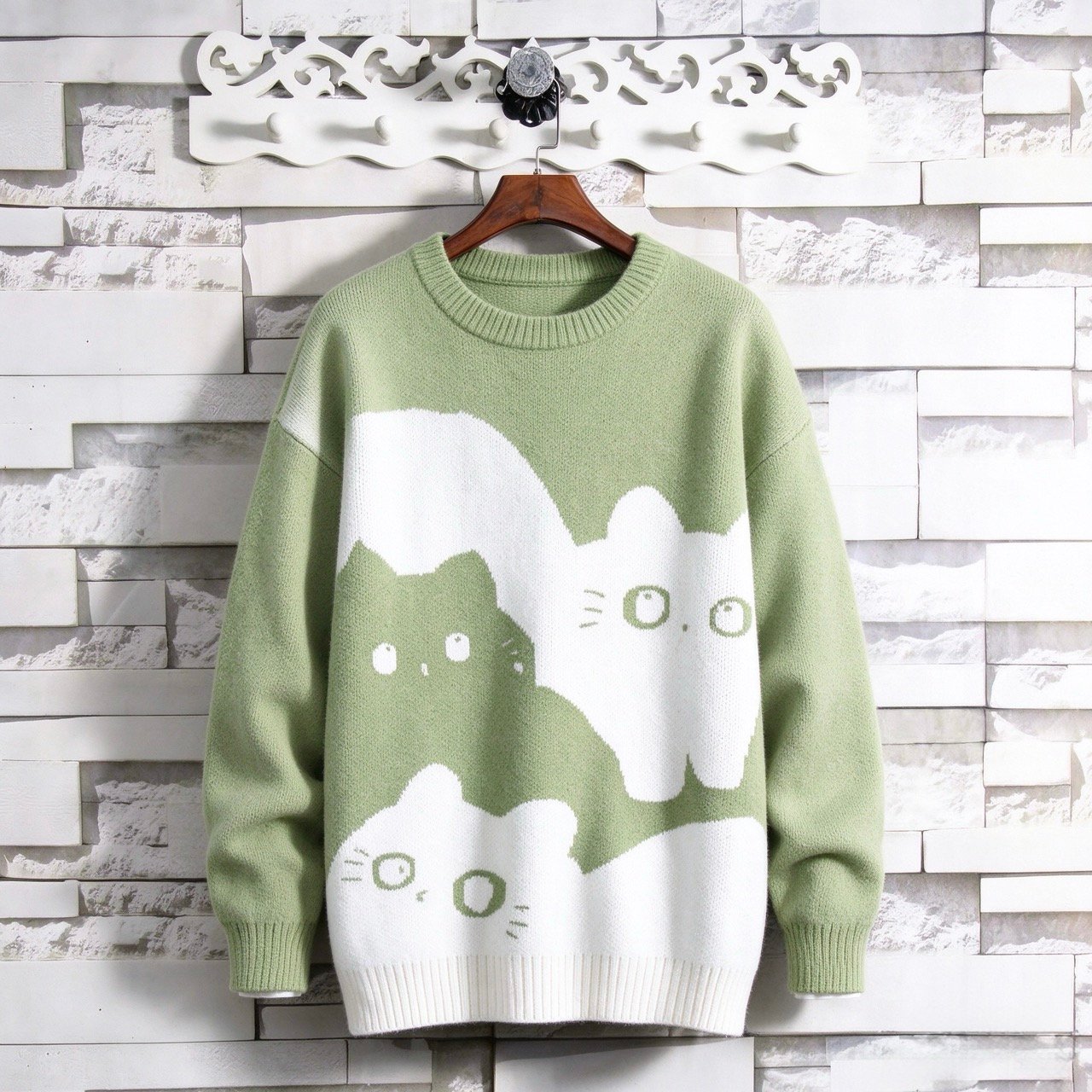 Cute Three-Cat Knit Sweater
